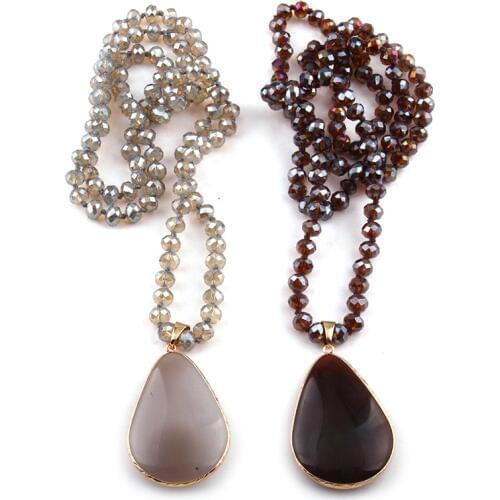 Free Shipping Fashion Bohemian Tribal Jewelry Glass Crystal long Knotted Stone Drop Pendant Ethnic Necklace