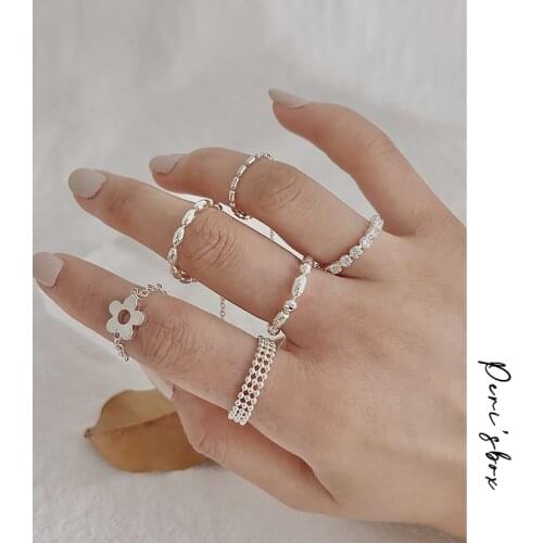 PerisBox Silver Color Beads Chains Sparkly Rhinestone Rings For Women Flower Tassel Link Chain Ring Romantic Trendy Ring Gifts