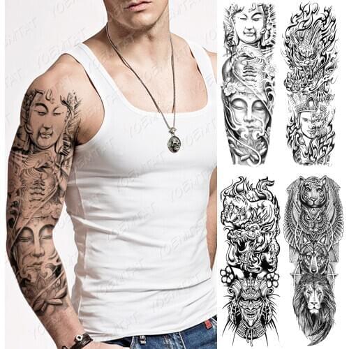 Large Arm Sleeve Tattoo Buddha Shakyamuni Pagoda Waterproof Temporary Tatto Sticker Demonic Prajna Body Art Full Fake Tatoo Men