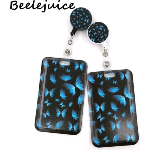 Blue Monarch butterfly Card Holder Women Men Business Badge Card Case Women Card Cover Student Lanyard ID Name Card Holder Bags