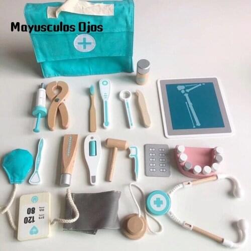 Childrens Role Playing Dentist Play House Makeup Game Wooden Simulation Medical Kit Parent-child Interactive Medical Tools