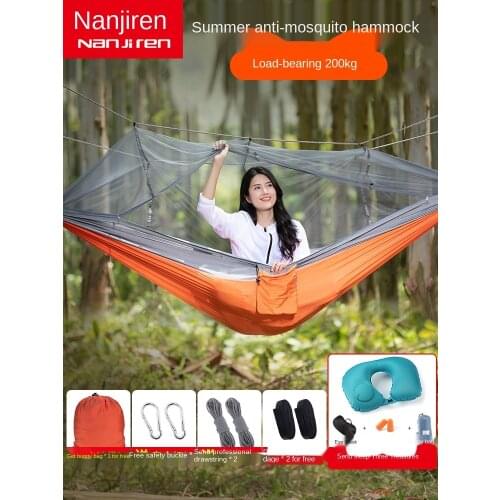 Hammock Outdoor Swing Indoor Home Single Double Outdoor Sleeping with Mosquito Net Thickened Anti-Rollover Glider