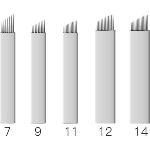 Blade 7/9/11/12/14 Pins 10Pcs Pins Lamina Microblading Needle Makeup Eyebrow Tattoo Needles for 3D Embroidery Manual Tattoo Pen