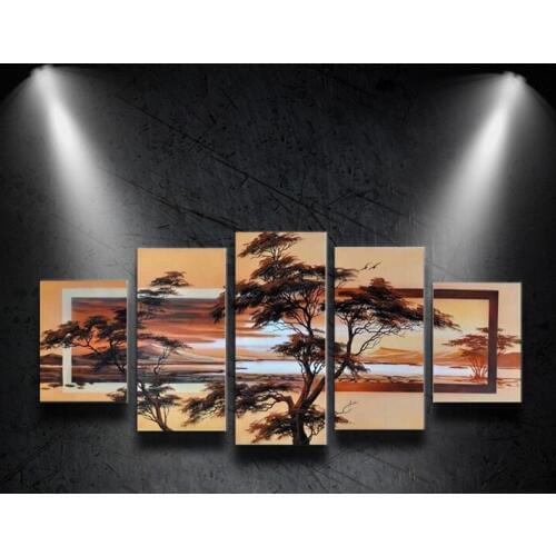 High quality sunrise Oil Painting 5pcs/Set On Canvas Tree Landscape Modern Wall Picture For Living Room Abstract Home Decoration
