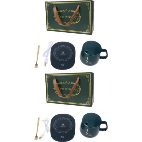 US Plug / USB 450ml Coffee Cup with Spoon and 55 Degree Thermostat Coaster Set for Home Living Room Study Room Office