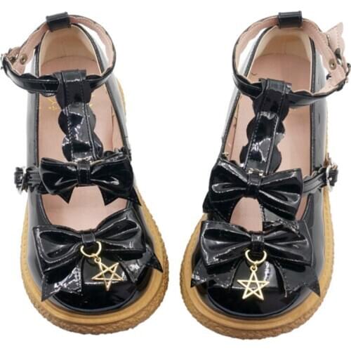 Sweet Girls Original Lolita Soft-soled Loli Loafers Round Toe Jk Uniform Bowknot Platform Mid Heel Star Buckle Japanese Lolita