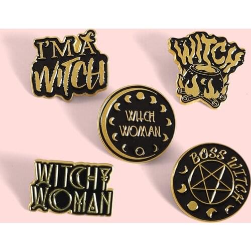 Fashionable Simple Black Round Badge Creative Cartoon I am a Witch Metal Enamel Brooch Unique Lapel Backpack Jewelry Accessories