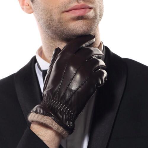 2020 New Mens Genuine Leather Gloves Male Autumn Winter Cashmere Knitted Lined Men Driving Lambskin Leather Gloves EM006WR-1