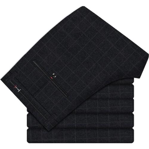 Mens Fit Straight-leg Business Casual Pants 2020 Autum Winter Brand Clothing Brushed Cotton Classic Button Trousers