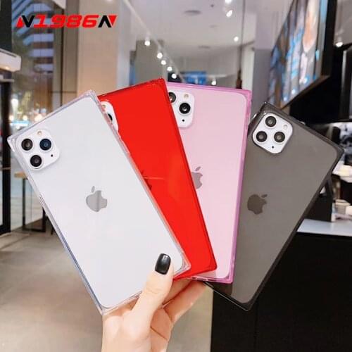 N1986N For iPhone 11 Pro X XS Max 6 6s 7 8 Plus Phone Case Fashion Square Design Candy Color Clear Soft TPU Cover For iPhone XR