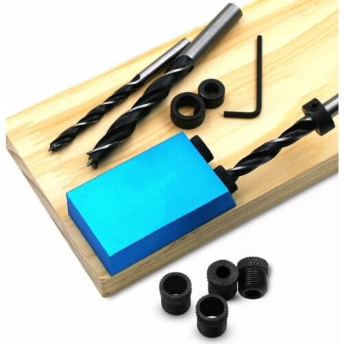 Woodworking Oblique Hole Locator Drill Bits Pocket Hole Jig Kit Hole Puncher Carpentry Tools DIY 15 Degree Angle Drill Guide Set