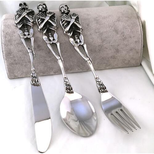 Stainless Steel Skull Fork/Spoon/Knife Tableware Cutlery Spoon Fork Sets Dining Forks Bento Accessories Kitchen Goods Garfo