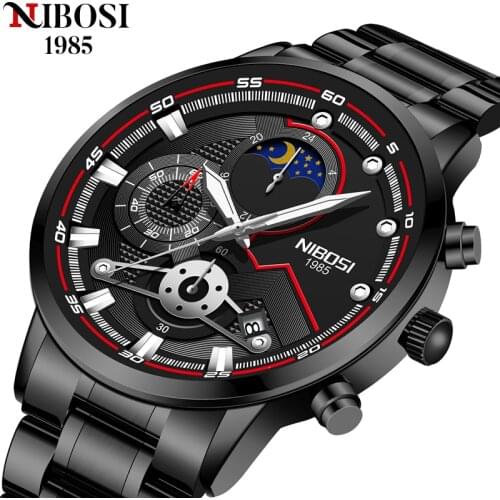 NIBOSI Mens Watches Top Brand Big Sport Watch Luxury Men Military Steel Quartz Wrist Watches Chronograph Rose Design Male Clock
