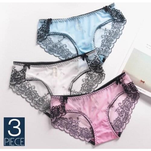 Genuine IXUEJIe Women Mesh Embroidered Floral Panties Temptation Transparent Hollow Out with Bow Cottoon Crotch Sexy Lingerie