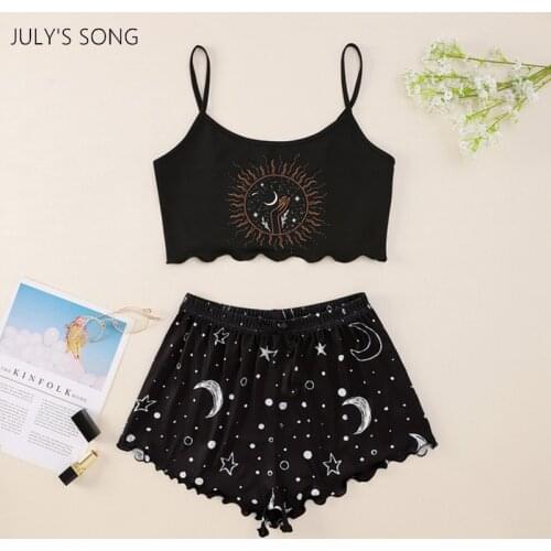 JULYS SONG Summer Pajamas Set Cow Print For Women Short Sleeve Shorts Sleepwear Cotton Cute Girls Cartoon Casual PJ Set