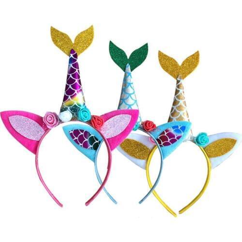 Mermaid Unicorn Headbands for Girls Teens Party Costume Fancy Dress Glitter Hairbands Theme Birthday Favors gifts