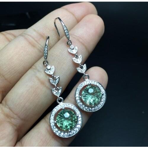 Prehnite stud earring Natural prehnite Free shipping 925 sterling silver Fine gems jewelry For men or women