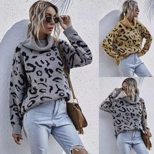 Sexy Leopard Sweater Womens 2021 Autumn and Winter New Casual Long-sleeved Warm High-neck Pullover Sweater Top