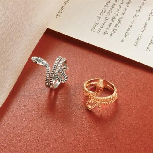 Retro Snake Opening Ring for Women Golden Silver Black Color Punk Winding Snake Ring Exaggerated Personality Copper Jewelry