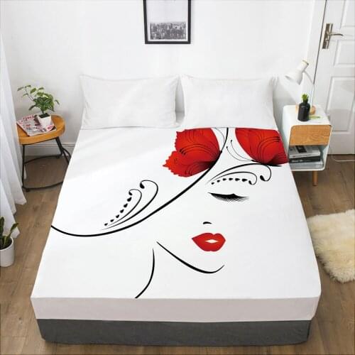 Luxury Elastic fitted sheet bed sheet With An Elastic Band Mattress Cover 150x200/160x200 Bed cover for home Woman red