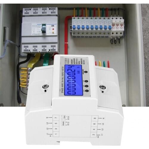 Energy meter 3 Phase 4 Wire DIN Rail Power Consumption Energy Meter Electronic Wattmeter RS485 LCD Backlight power meter