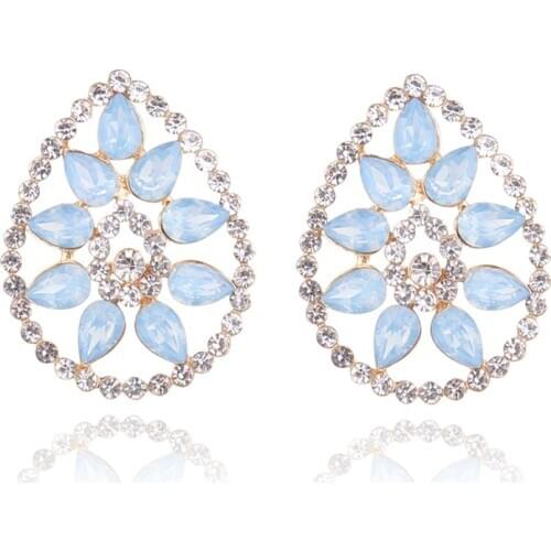 LUBOV Fashion Geometric Water Stud Earrings Luxury Gold Color Rectangle Rhinestone Earring for Women Valentine Gift