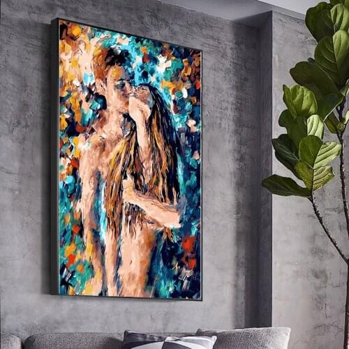 Passion Sexy Naked Woman and Man Canvas Painting Body Art Graffiti Oil Posters and Print for Bedroom Hotel Wall Decoration