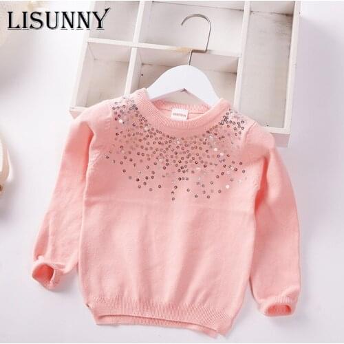 Girls Sweater 2021 New Autumn Winter Children Pullover Sweater Western Style Baby Jumper Sequined Pearl Sweaters Kids Clothes