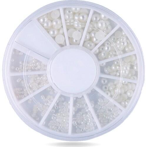 Mix Sizes White Rice White Nail Art Tips Half Pearls 3D Cut Nail Beads Decoration DIY Beauty Salon Manicure Supply Nail Wheels