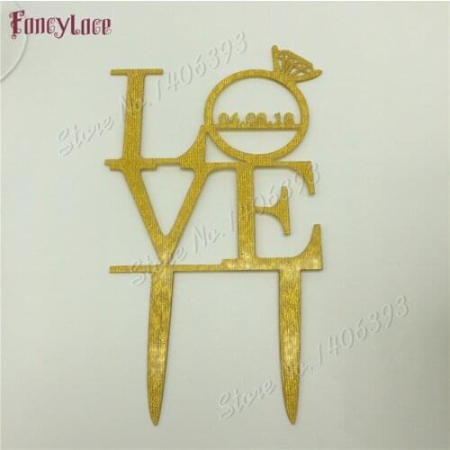 1pcs Diamond Laser Cut Love Cake Topper Cupcake Custom Date Acrylic Topper Wedding Engagement Bridal Party Decoration