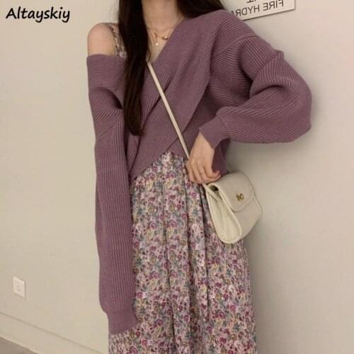 Cropped Sweaters Women Oversize 3XL Vintage Batwing Sleeve Korean Fashion Ladies Knitwear V-neck Spring Fall Femme Pullovers New