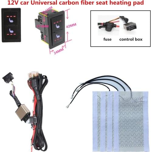 12V Universal 3 Level Square Switch 4pcs Carbon Fiber Universal Car Heated heating Heater Seat Pads Winter Warmer Seat Covers