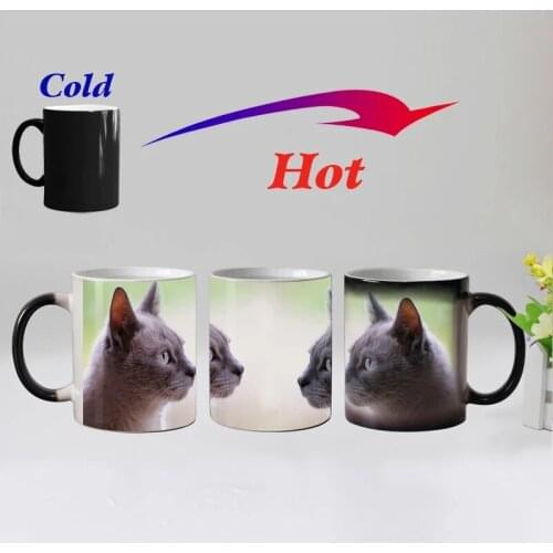 Funny novelty Animal CAT Ceramic Color Changing Coffee Mug heat Sensitive Magic Tea Cup Mugs surprised gift