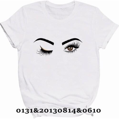 Women Eyelash White Art T shirt Girl Camiseta Maquillaje Koszulki Makeup Hipster Graphic T shirt Female Tumblr T-shirt Women