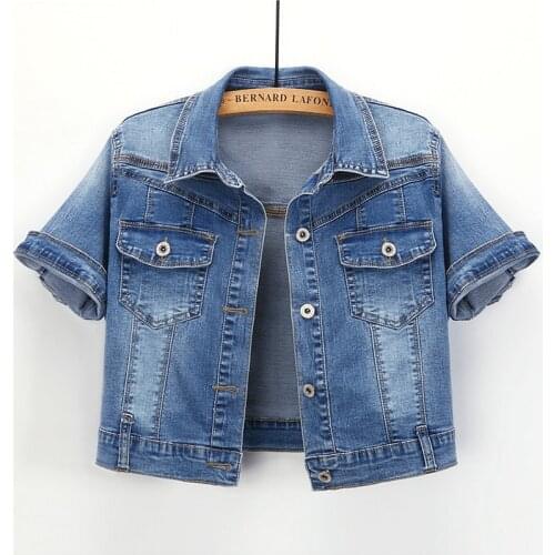Short Denim Jacket Women Jeans 2021 Short Sleeve Jean Jacket Woman Fashion Veste En Jeans Pour Femme Chaqueta Vaquera Mujer XXL