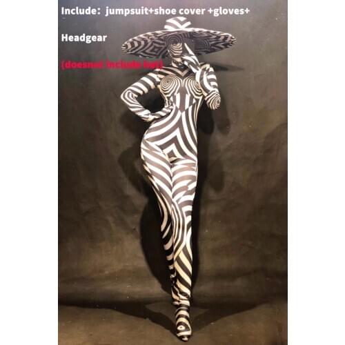 Women Sexy Stage Jumpsuit 3D Printed Zebra Pattern Bodysuit Nightclub Party Celebrate Show Dancer Costumes
