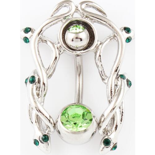 Snake navel ring women belly button ring green stones body jewelry 14G Stainless Steel bar Not allergic piercing jewelry