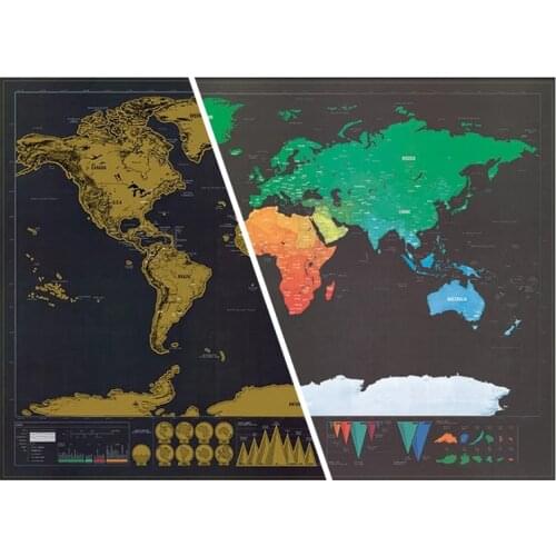 1pc 82*59cm Deluxe Erase World Travel Map Scratch Off World Map Travel Scratch For Map Room Home Office Decoration Wall Stickers
