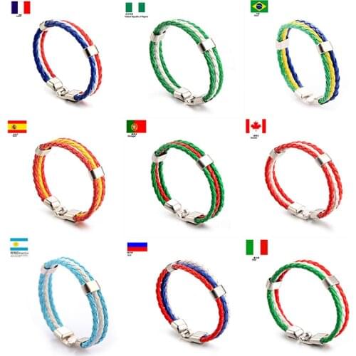 10 Styles World Cup National Flag Color Bracelet Unisex Hand-woven Bracelets Wristband Fashion Jewelry New