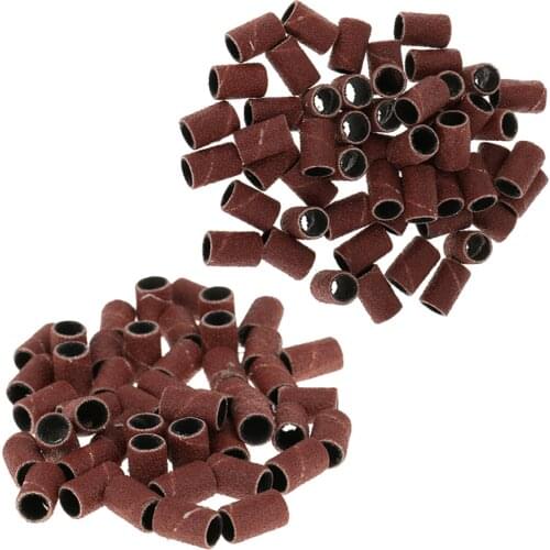 100pcs 120/180 Grit Nail Drill Sanding Bands Replacement Caps Pedicure Tool