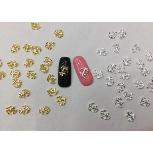 20pcs nail art charms 3D metal decal nail polish design gel gold alloy charms Nail Decoration oval shape nail art anchor, JS0253