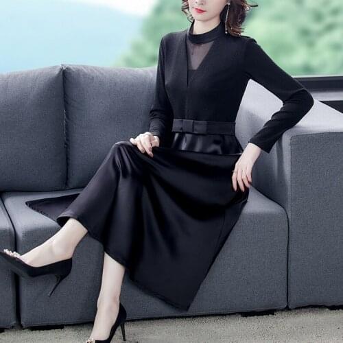 2021 Black Vintage Office Lady Fake Two Piece Midi Dress Autumn Winter 3XL Plus Size Dress Women Elegant Bodycon Party Vestidos