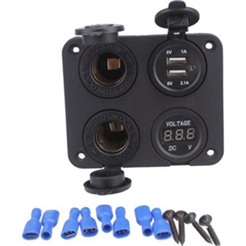 4in1 LED Voltmeter Dual USB Car Charger Dual Cigarette Lighter Panel 12V-24V
