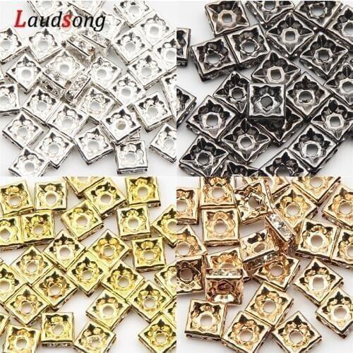 50pcs/lot 6/7/8/10mm Square Rhinestone Rondelles Crystal Spacer Beads For Jewelry Making DIY Bracelet Necklace Accessorie