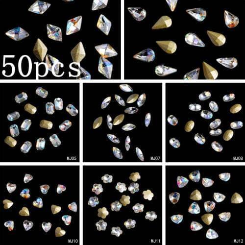 50pcs Clear AB Nail Art Decorations Pointback Nail Stickers DIY Craft Art Charm Stones Big Pack Shiny Stones