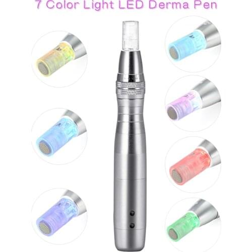 Rechargeable Electric Derma Pen 7 Colors Lights LED Photon Pen with 2 Pcs Needles Adjustable Nano Micro Needle Face care tool