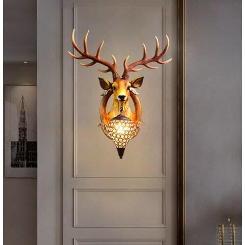 American Retro Antler Wall Lamps for Bedroom,home Decor Resin Deer Wall Sconce Lamp Living Room Background Wall Lights Lighting