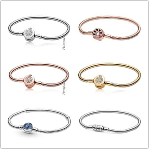 Authentic 925 Sterling Silver Bracelet Moments Sparkling Blue Disc With Crystal Bangle Fit Bead Charm Diy Pandora Jewelry