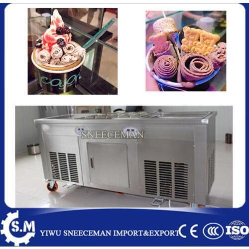 Automatic ice cream roll machine fried ice cream machin Intelligent temperature control mobile 2+10 double square pan