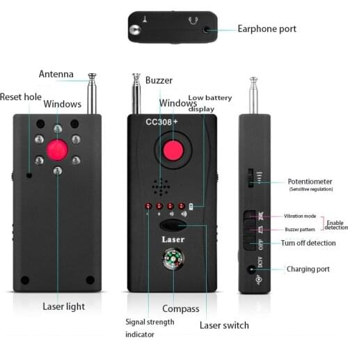 Full Range Scan Wireless Camera Lens Signal Detector CC308+ Radio Wave Signal Detect Camera Full-range WiFi RF GSM Device Tracer